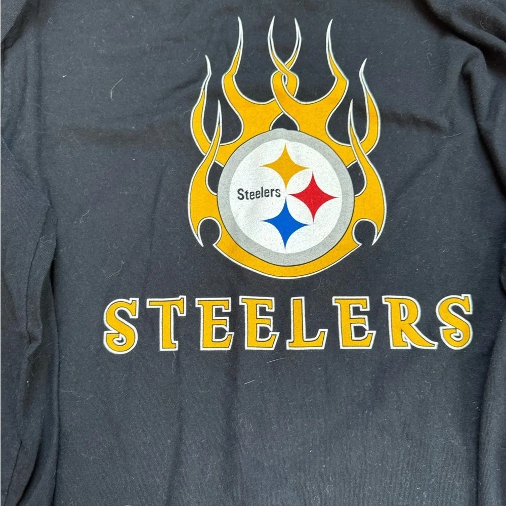 Pittsburgh Steelers Long Sleeve Shirt Mens Large Black NFL Flame Graphic Tee